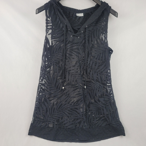 Dooti mesh palm leaf lace up sleeveless hooded swi - Picture 1 of 6